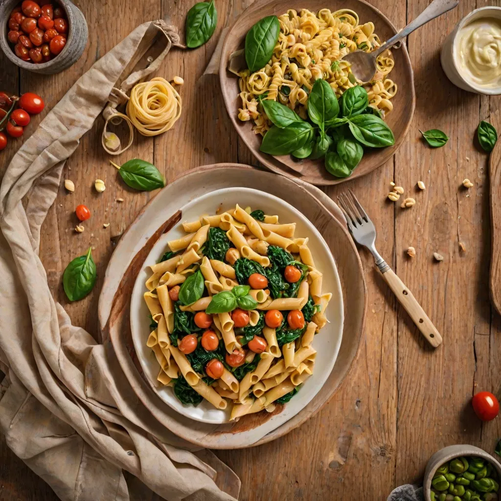 Makaron z bobem i szpinakiem – szybkie i proste danie.