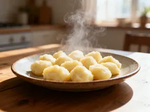 Ugotowana, puszysta komosa ryżowa w szklanej misce, udekorowana świeżą natką pietruszki na drewnianym stole.